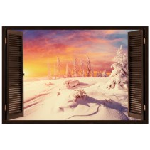 Ventanas3d vinilos 3d atardecer montañas nevadas